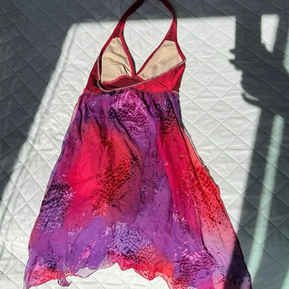 Mirella Lyrical Dance Costume Halter Leotard Chiffon Overlay Dress Adult M